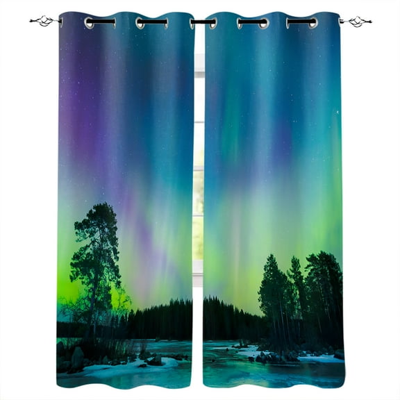 Northern Lights Window Curtains Lights Indoor Decor Kids Curtain Panels With Grommets Outdoor Curtains Window
