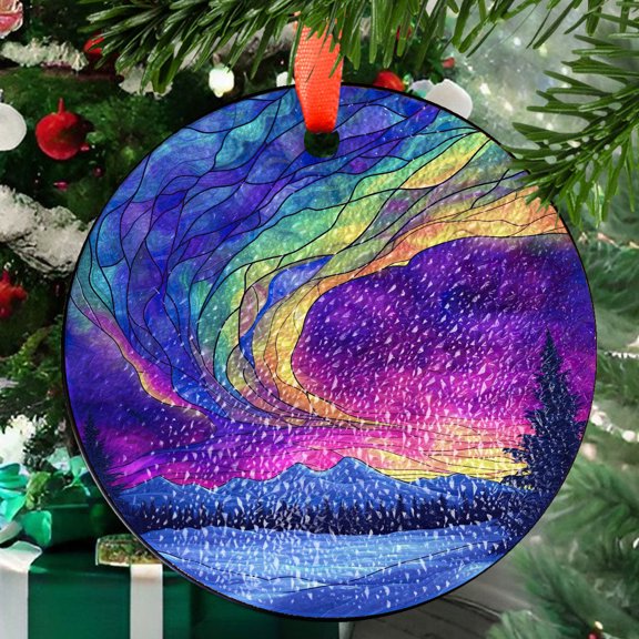 Northern Lights Window Suncatcher Glass Hanging, Window Hanger, Gift For Camper, Camping Wall Decor, Ornament Style Art Gift, 2025, Holiday Decoration, 2025, Festive Home Accent,