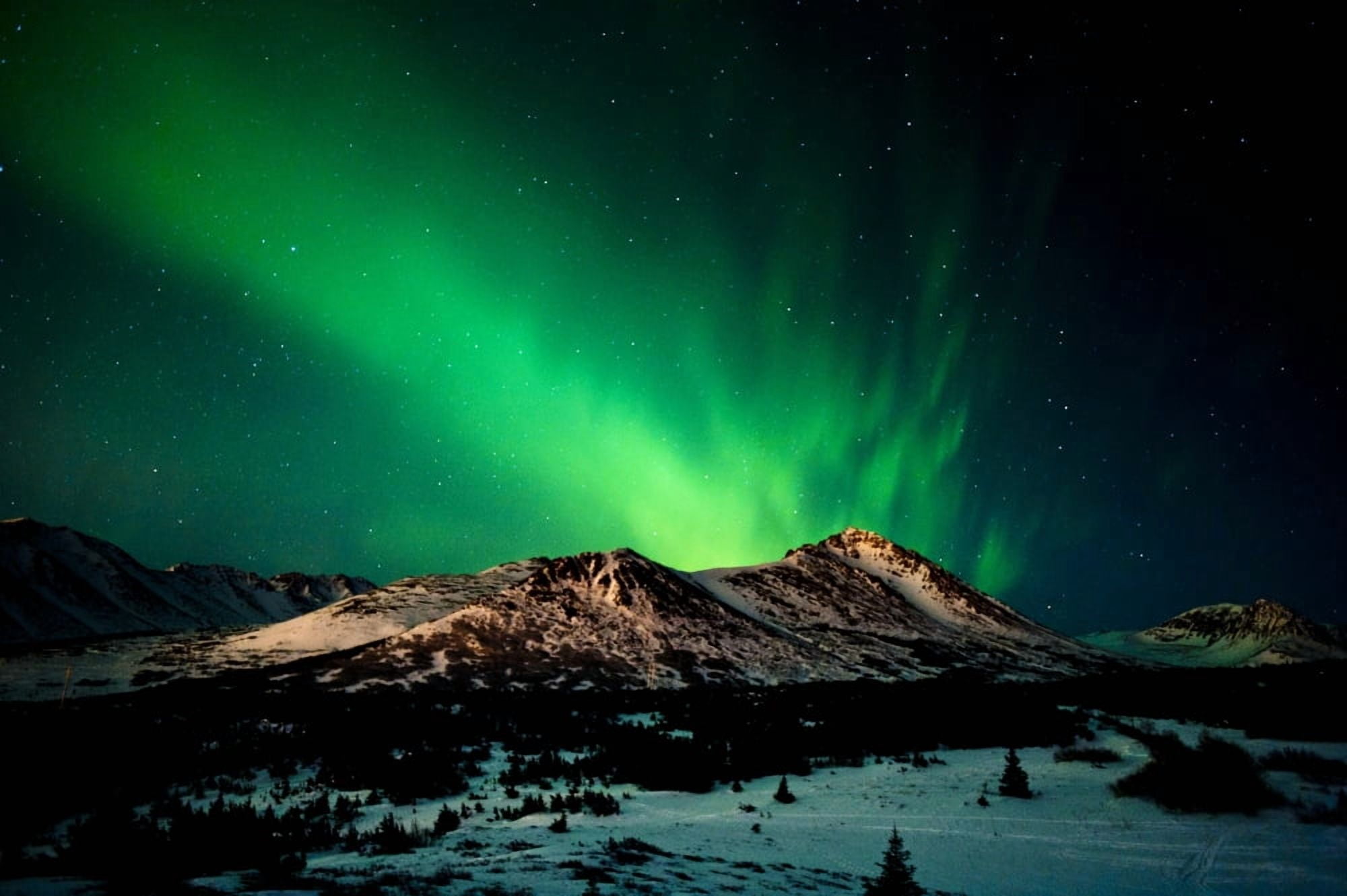 The Northern Lights Over Wolverine Peak In The Chugach State Park Near Powerline Pass Anchorage Southcentral Alaska Winter Canvas Art - Michael Jones Design Pics (34 x 22)
