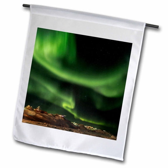 3dRose, Northern Lights over town and frozen Disko Bay. Greenland., 12 x 18 inch Garden Flag