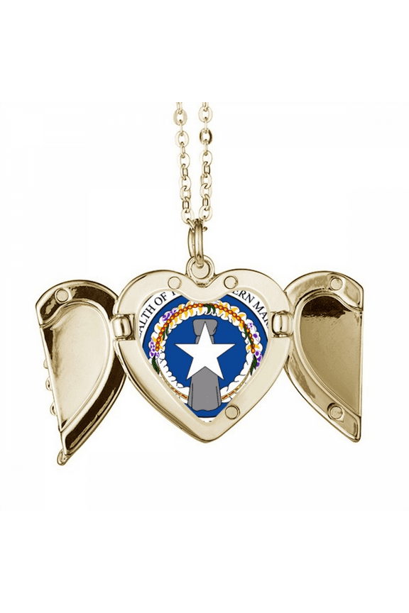 Northern Mariana Islands National Emblem Folded Wings Peach Heart Pendant Necklace