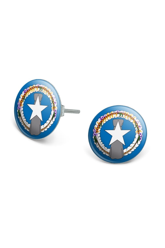 Northern Mariana Islands US Territory Flag Novelty Silver Plated Stud Earrings