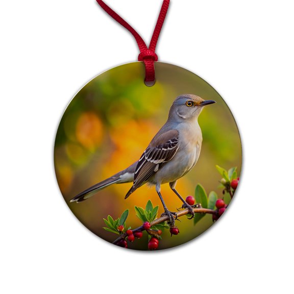 Northern Mockingbird Backyard Bird Christmas Tree Holiday Round Ceramic Ornament
