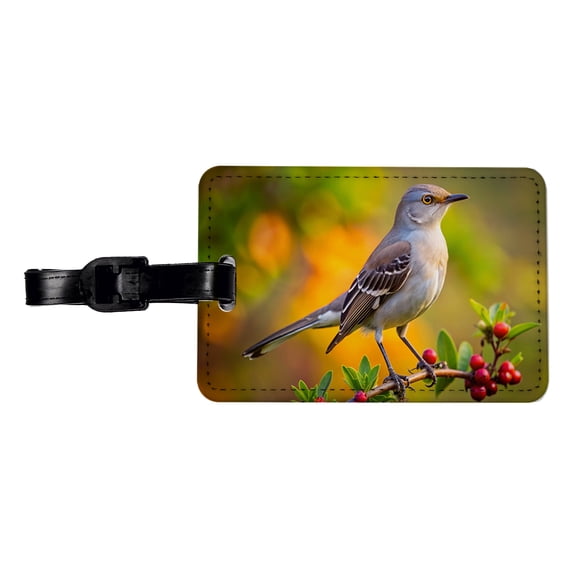Northern Mockingbird Backyard Bird Faux Leather Travel Luggage Tag