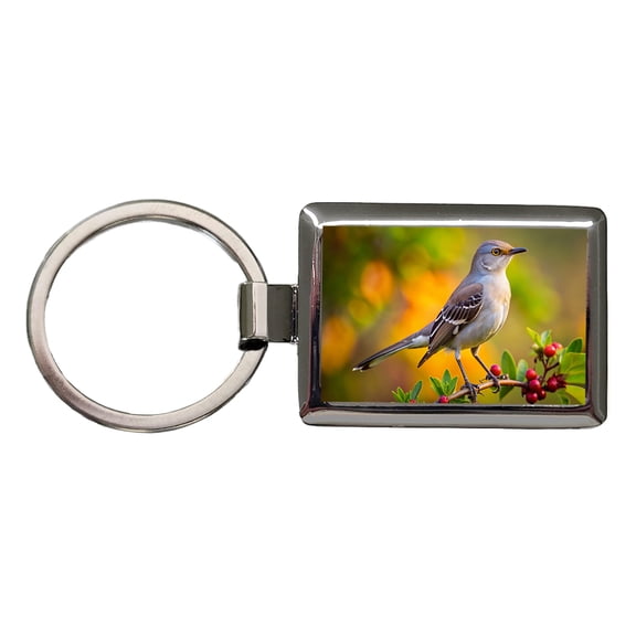 Northern Mockingbird Backyard Bird Metal Rectangle Keychain