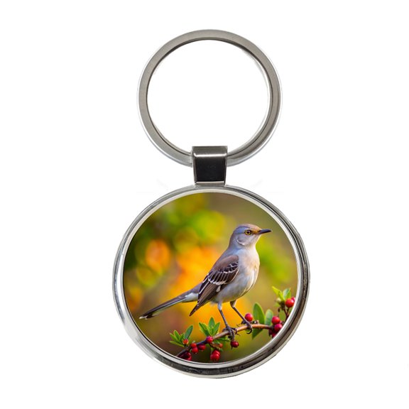 Northern Mockingbird Backyard Bird Metal Round Keychain