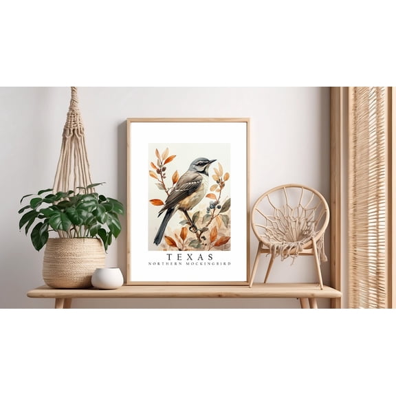 Northern Mockingbird The State Bird Of Texas Wall Décor Animal Wall Art Poster , Poster Print Only