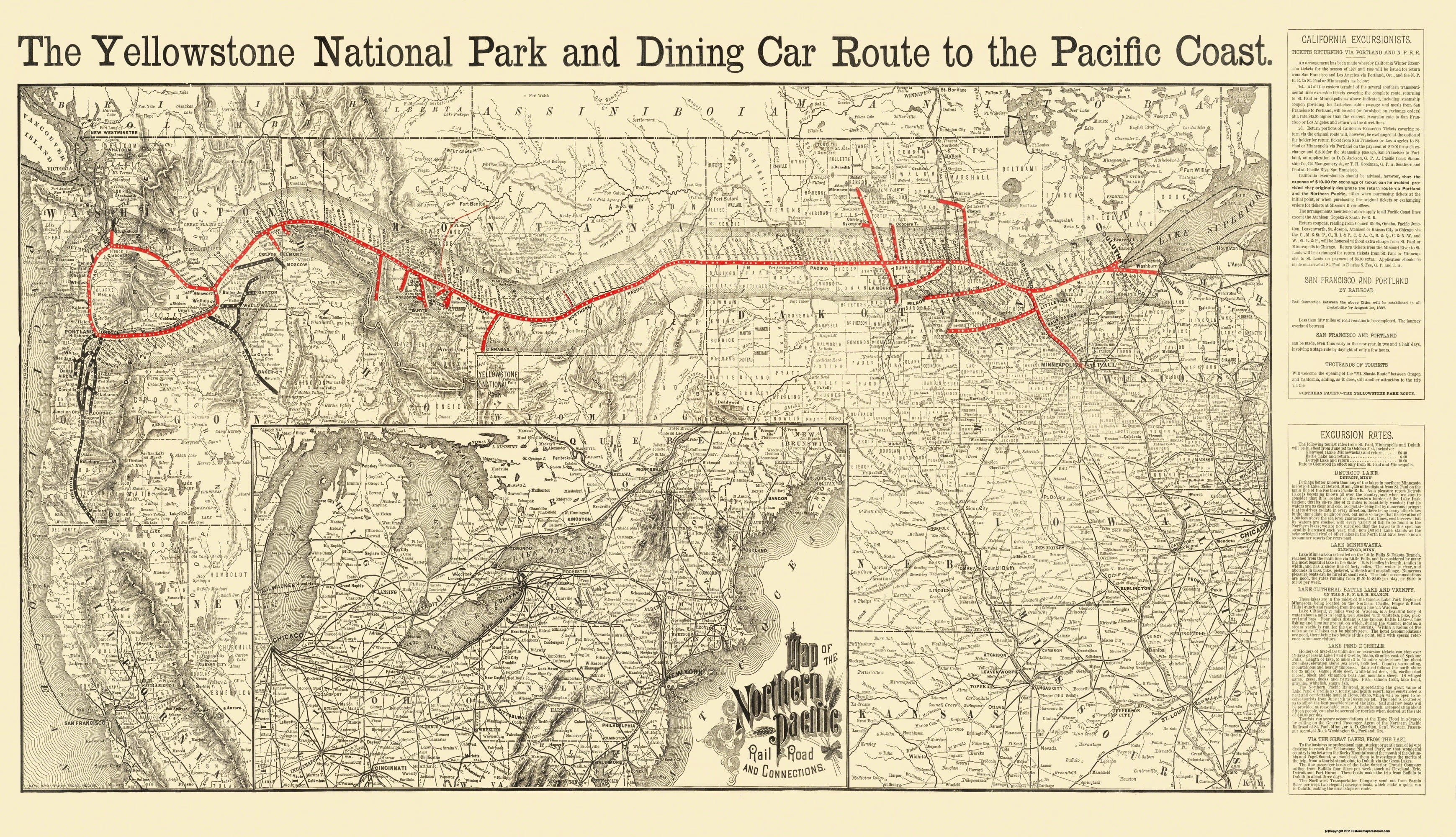Railroad Map - Northern Pacific Railroad Yellowstone Route - Rand ...
