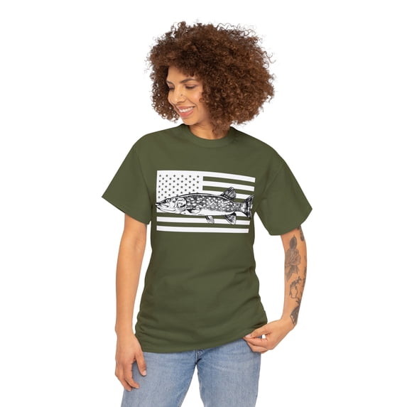 Northern Pike Fishing American Flag T-Shirt