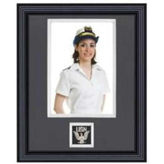 Northern Promotions US Navy Gift – 8x10 Display for 5x7  Photo with Silver Navy Emlisted Badge – Black Frame, Dark Gray Mat and Silver Trim - Graduation Retirement or Memorial Display