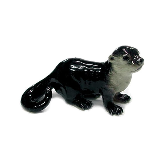 Northern Rose Black Otter Pup Swimmers Standing - Home Decor Reptile Decorative Figurine Birthday Gift - Miniature Porcelain Figurine