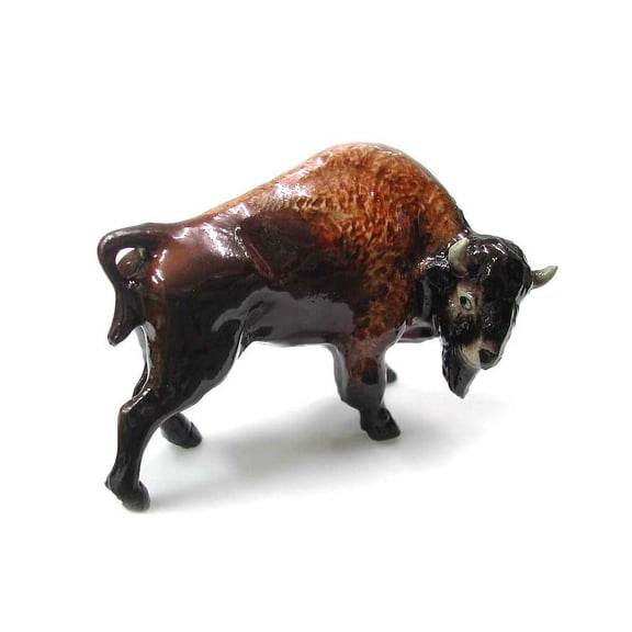 Northern Rose Brown Bison Standing Animal Hand-painted - Home Decor Animal Decorative Figurine Birthday Gift - Miniature Porcelain Figurine