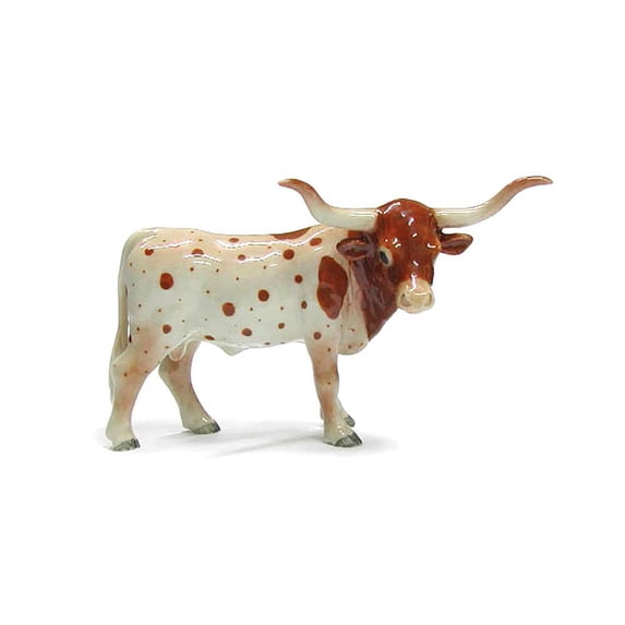 Northern Rose Brown & White Texas Longhorn - Hand-painted Home Decor Animal Decorative Figurine - Miniature Porcelain Figurine