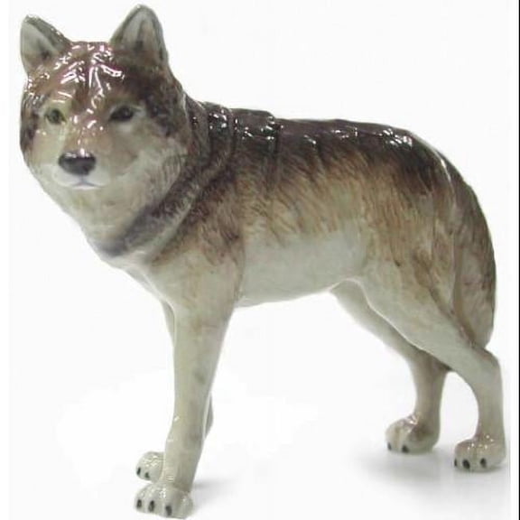 Northern Rose Gray Wolf Standing Hand-painted - Home Decor Animal Decorative Figurine Birthday Gift - Miniature Porcelain Figurine