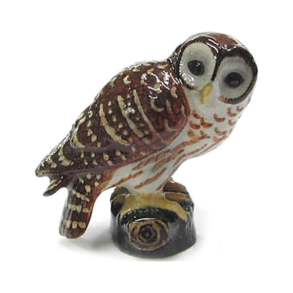 Northern Rose Brown Barred Owl Bird Hand-painted - Home Decor Bird Decorative Figurine Birthday Gift - Miniature Porcelain Figurine