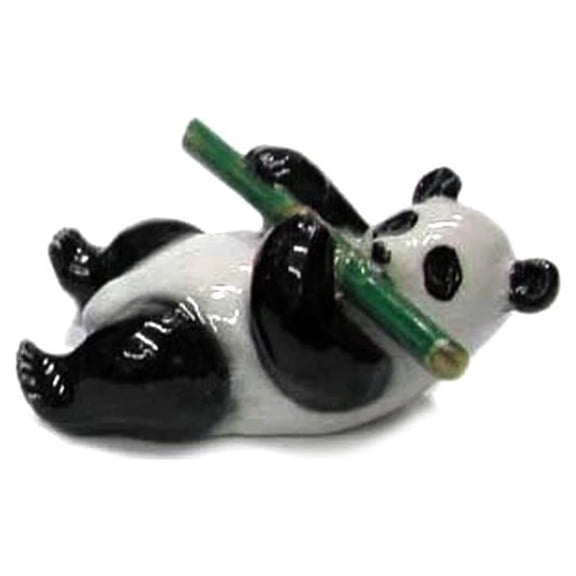 Northern Rose Panda Cub on Back with Bamboo Hand-painted - Home Decor Animal Decorative Figurine Birthday Gift - Miniature Porcelain Figurine