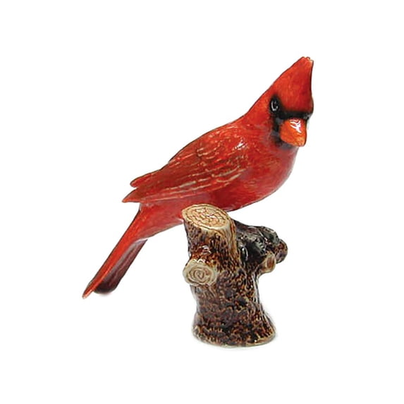 Northern Rose Red Cardinal on Branch Hand-painted - Home Decor Bird Decorative Figurine Birthday Gift - Miniature Porcelain Figurine