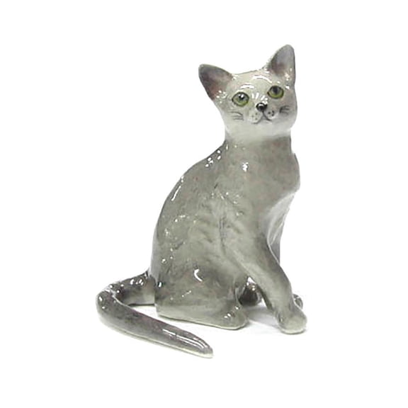 Northern Rose Grey Russian Cat Animal Hand-painted - Home Decor Animal Decorative Figurine Birthday Gift - Miniature Porcelain Figurine