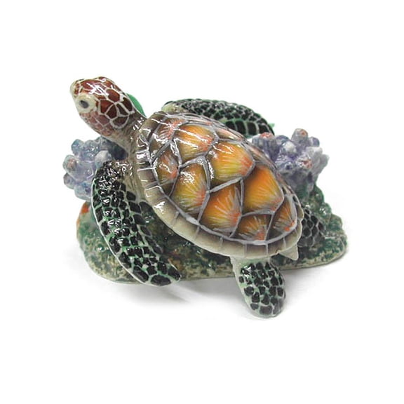 Northern Rose Sea Turtle On Coral Reptile - Hand-painted Home Decor Reptile Decorative Figurine - Miniature Porcelain Figurine