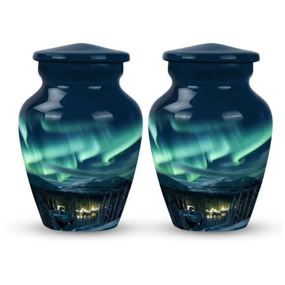 Northern Sky's Green Whisper - Tiny Memorial Urn For Men - Sleek Portable Ash Keepsake - Small Cremation Tribute - Urns For Human Ashes Adult - 3 Inch, Set Of 2