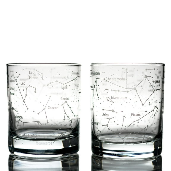 Greenline Goods Whiskey Glasses – Northern Summer Sky & Astronomy Constellations (Set of 2) – Etched 10 Oz Tumbler Gift Set - Old Fashioned Rocks Wisky Glass
