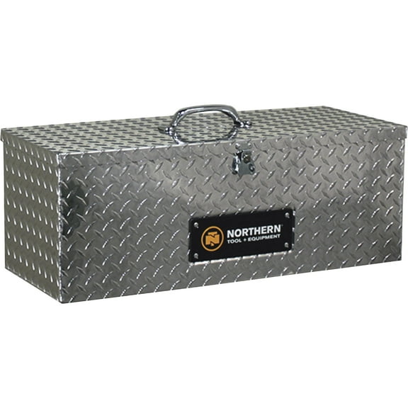 Northern Tool + Equipment Tote Toolbox with Handle, 30in. x 12in. x 12in., Aluminum, Diamond Plate, Hasp Latch