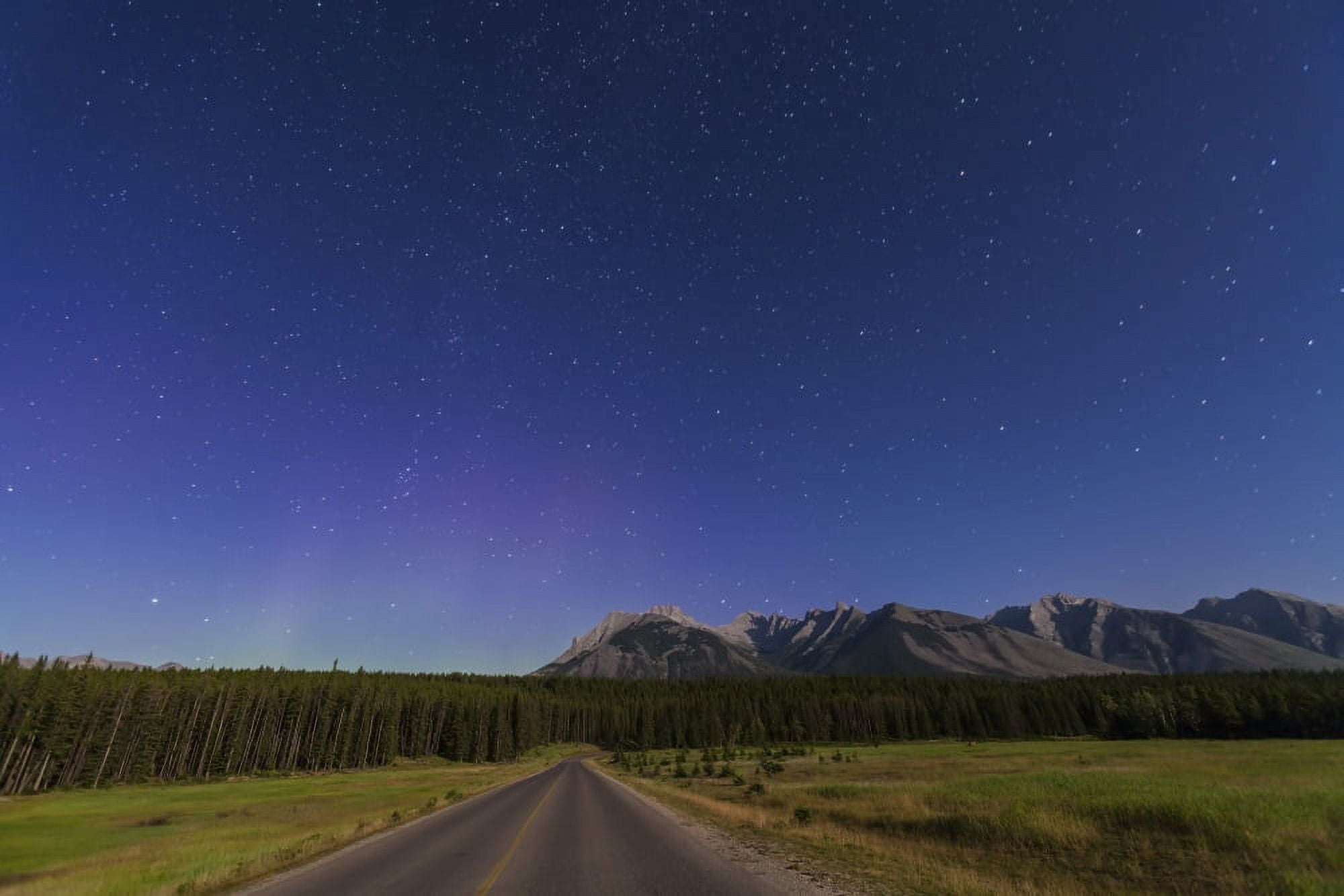 Northern autumn constellations rising over a road in Banff National Park Canada Canvas Art - Alan DyerStocktrek Images (18 x 12)