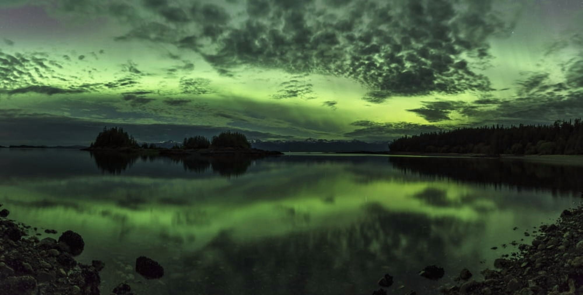 Northern lights above Sunshine Cove Lynn Canal Tongass National Forest Southeast Alaska Canvas Art - John Hyde Design Pics (21 x 11)