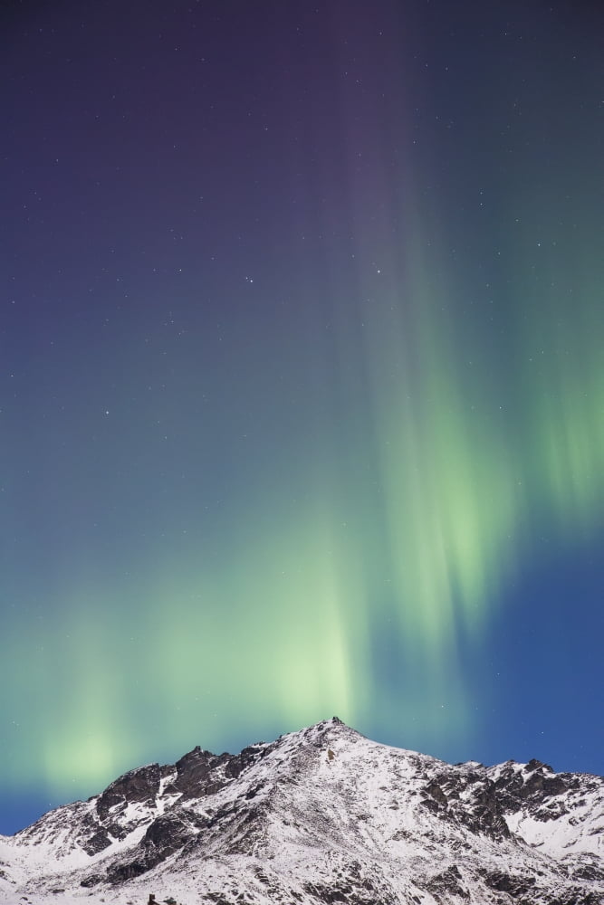 Northern lights above the snow covered Talkeetna mountains Hatchers Pass State Recreation Area Alaska United States of America Canvas Art - Kevin Smith Design Pics (12 x 19)