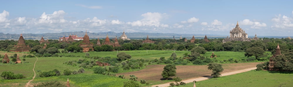 Northern view of stupas and temples from top of Shwe San Taw Thatbyinnyu Temple Bagan Mandalay Region Myanmar Canvas Art - Panoramic Images (36 x 12)