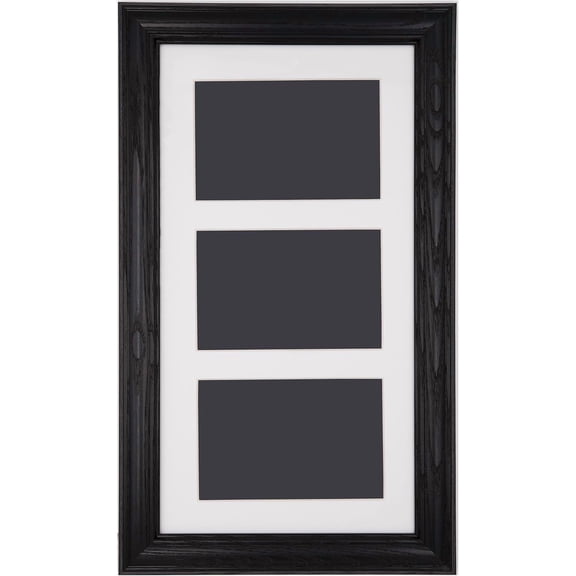 NorthernPromotionsLLC 8x15 Collage Picture Frame | Fits three 3.5 x 5.5 Photos | Black Oak Hardwood Frame | Single White Mat | 1.25 Classic Wood Molding - Ready To Hang | Made in USA