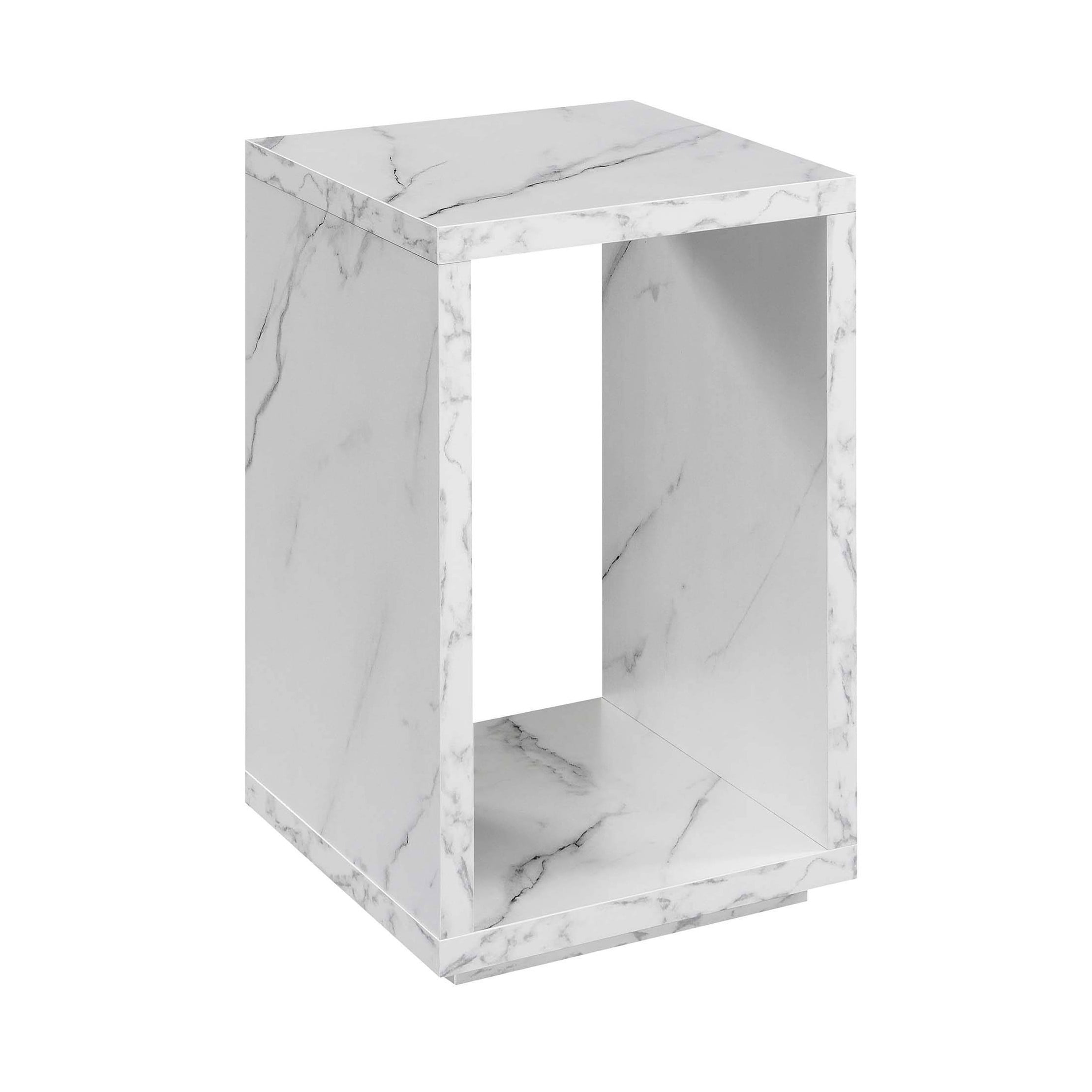 Northfield Admiral 16" White Faux Marble & Wood End Table with Shelf