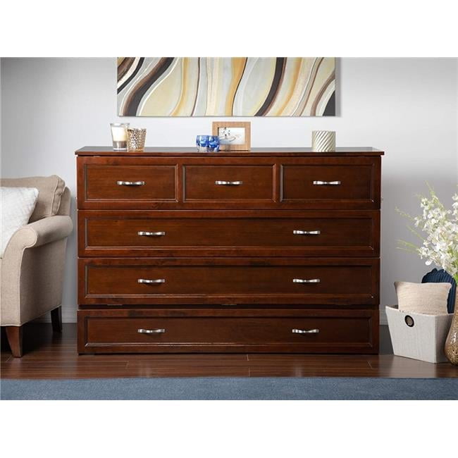 Northfield Walnut Queen Murphy Bed Chest with Built-in Charger and Memory Foam Mattress