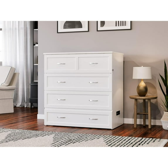 Northfield Twin XL Solid Wood Modern Murphy Bed Chest with Mattress in White