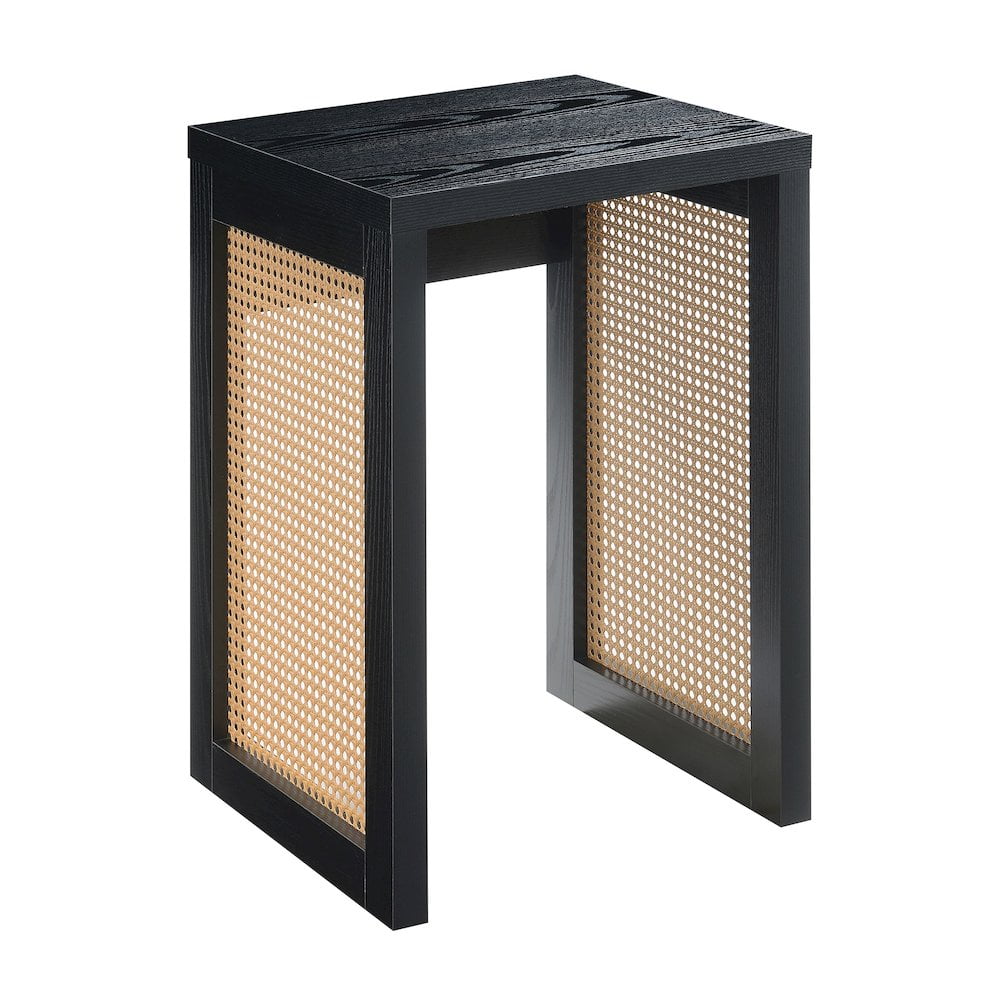 Black and Beige Rattan Weave Square End Table