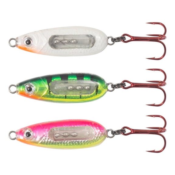 Northland Fishing Tackle Glass Buck-Shot Ice Fishing Jigging Spoon, Assorted Colors, 1/8 Oz for Walleye, Perch, and Crappie