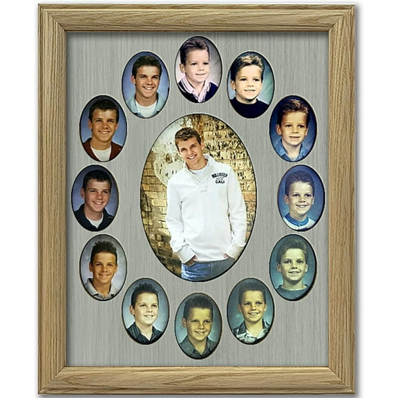 Northland School Years Picture Frame K-12 | Classic Oval Collage | School Days Graduation Frame | Affordable | Holds Twelve 2" x 3" Photos and 5" x 7" K to 12 Photo | Unfinished Frame Light Gray Mat