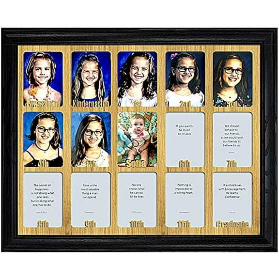 Northland School Years Picture Frame Pre-K to 12 | Personalized - Add Any Name | School Days Graduation Frame | Preschool to Grad P-12 | Holds Fifteen 2.5" x 3.5" Pre-K-12 Photos |Black Frame Oak Mat