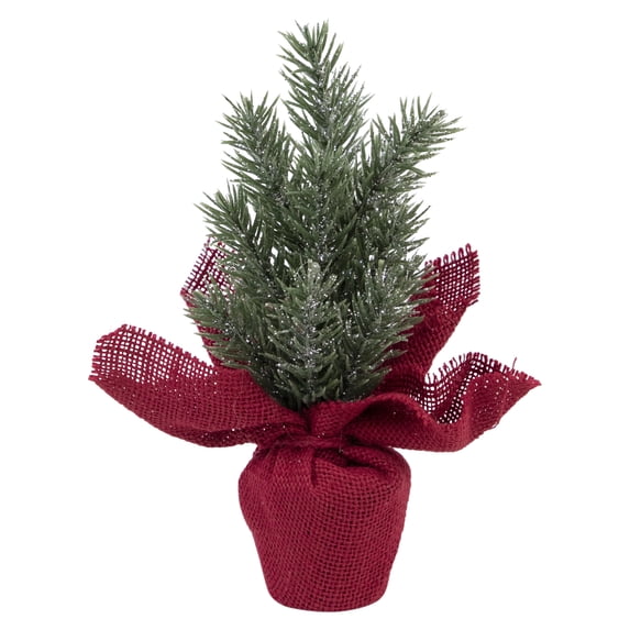 Northlight 0.7 FT Mini Pine Christmas Tree in Red Burlap Pot - Unlit