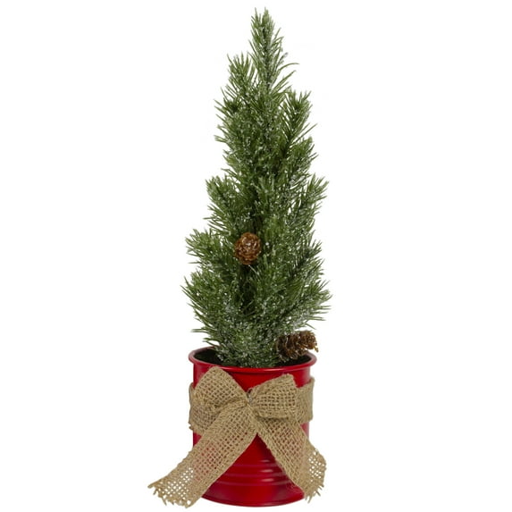 Northlight 1 FT Frosted Upswept Mini Pine Christmas Tree in Red Tin Pot - Unlit