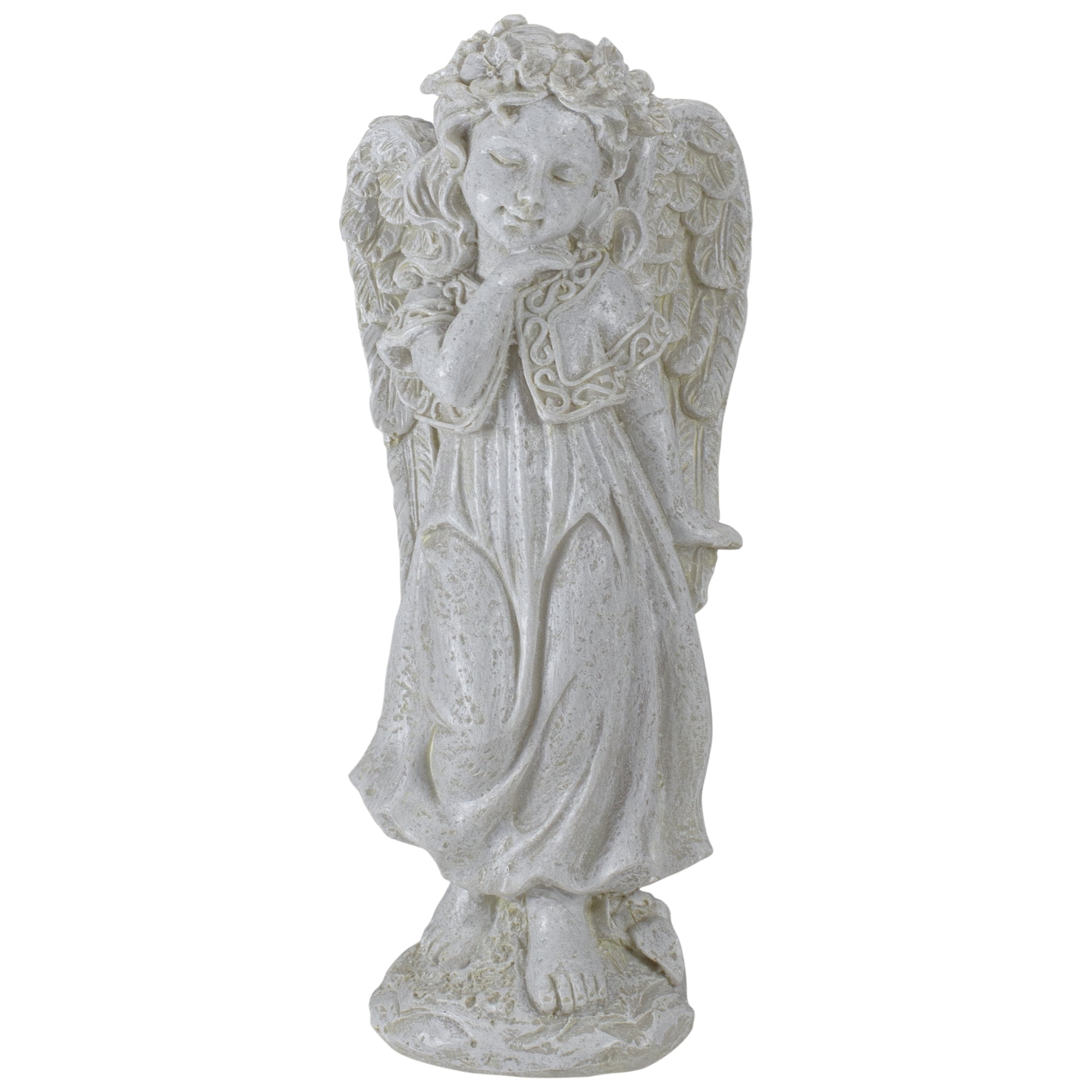10.25" Heavenly Gardens Distressed Ivory Angel Girl with Floral Crown Outdoor Patio Garden Statue