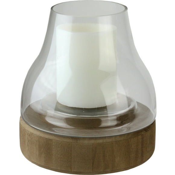 Northlight Hurricane Glass Candle Holder with Wooden Base - 10.25" - Clear