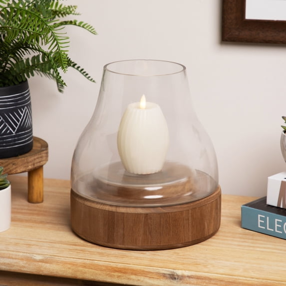 Northlight Hurricane Glass Candle Holder with Wooden Base - 10.25" - Clear