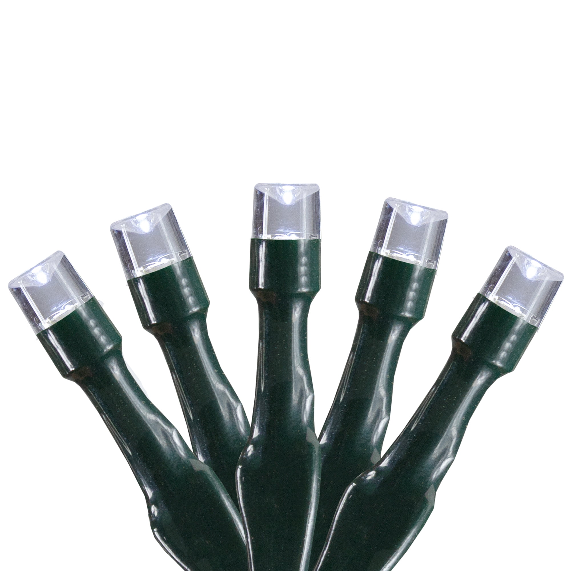 Battery Powered Cool White LED Christmas String Lights with Green Wire