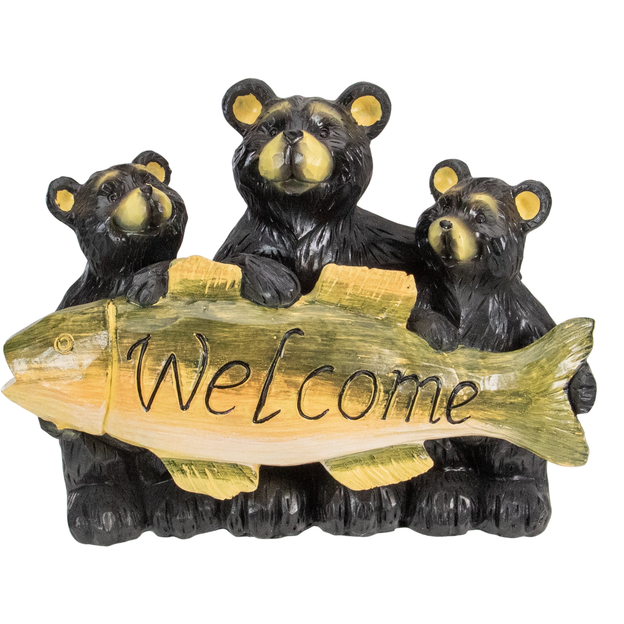 10" Black Bear Family Trio Welcome Sign Resin Statue