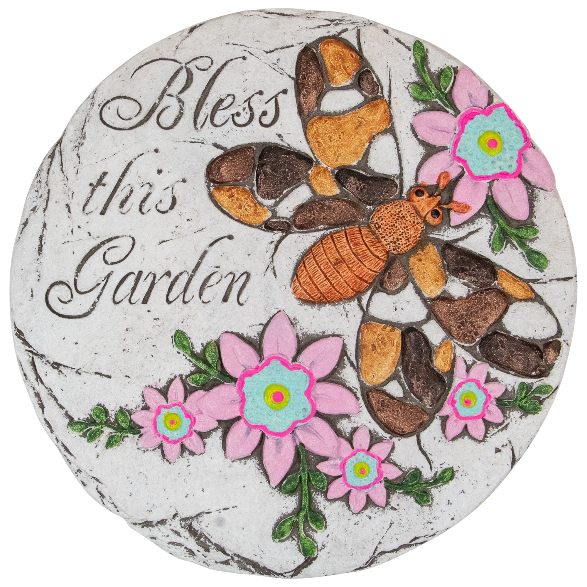 10" Circle Bless This Garden Stone with Butterfly and Flowers