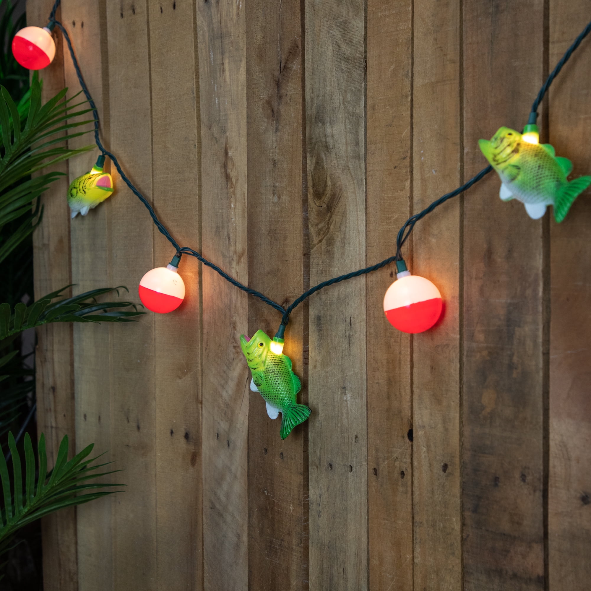 Northlight 10Count Bass and Bobber Patio Light Set, 6ft Green Wire