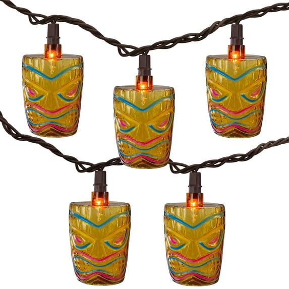 10-Count Brown Tiki Mask Patio String Lights - 7.25 ft Brown Wire