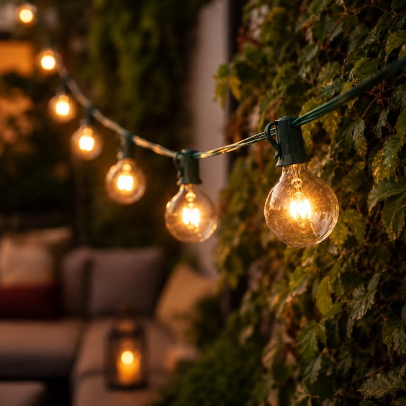 Northlight G50 Globe Indoor Outdoor Patio Lights - Clear - 9' Green Wire - 10ct