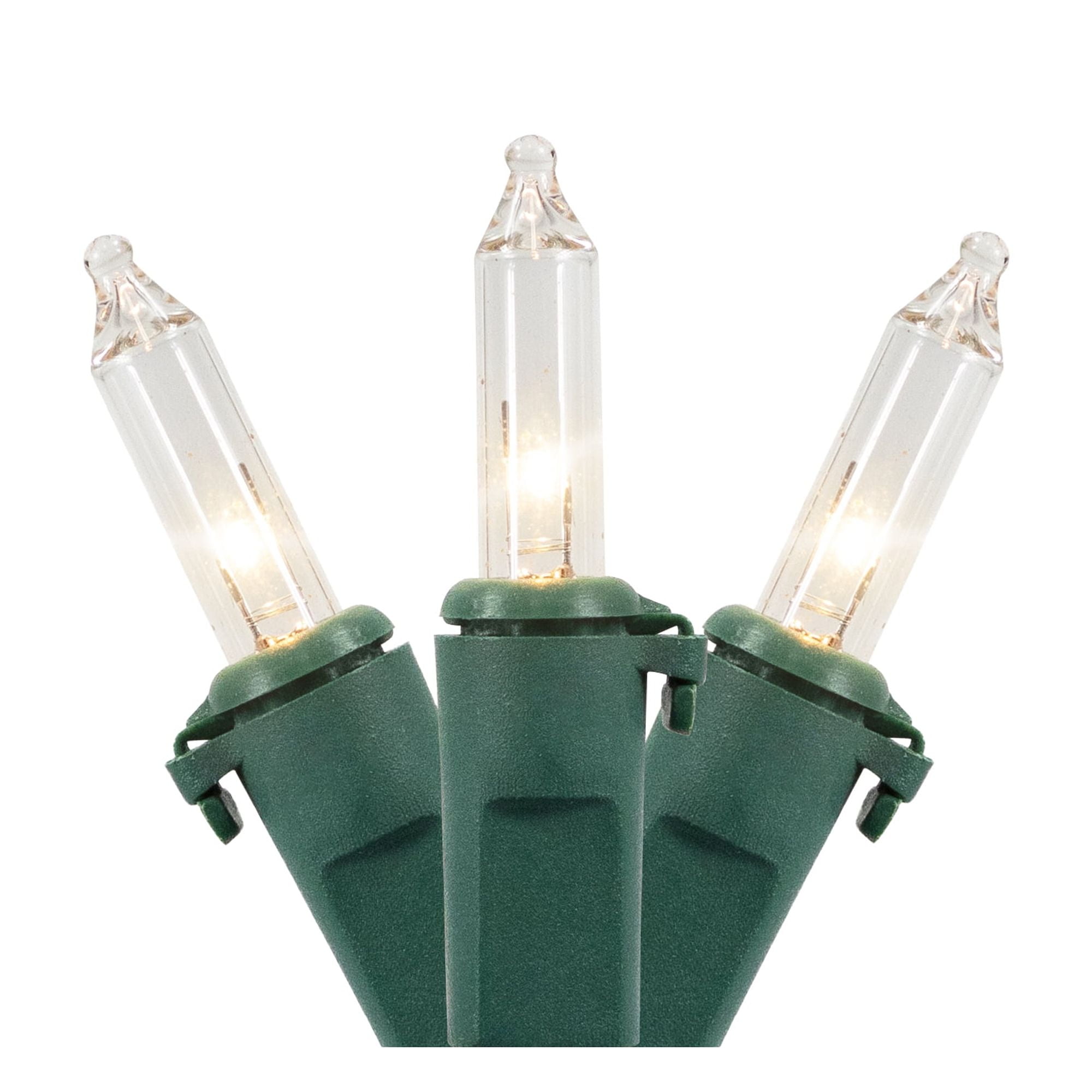 Clear Mini Christmas Light Set with Green Wire, 3 Feet